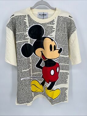 Mickey Mouse Graphic Tee — Cream with Red & Yellow